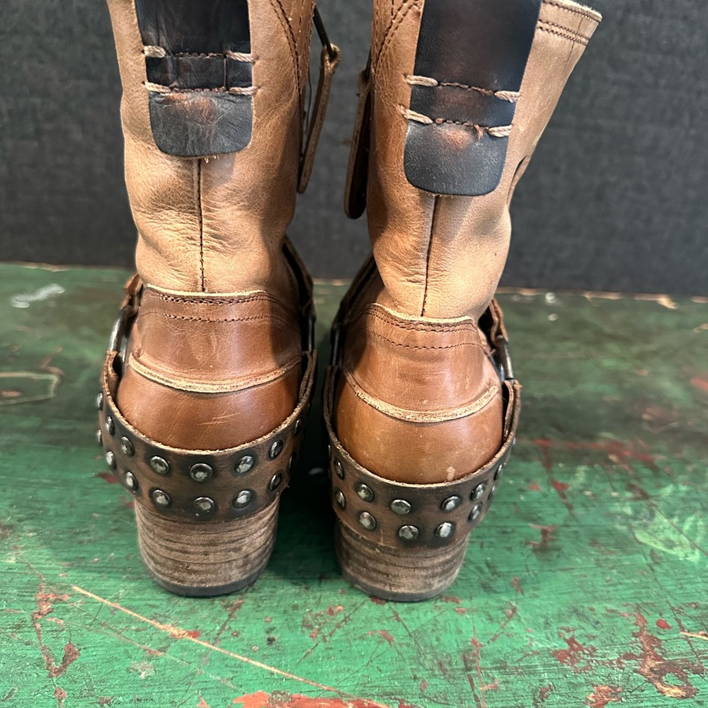 Freebird by Steven Ramone Brown Ankle Boots with Black Studded Strap - Picture 2 of 7